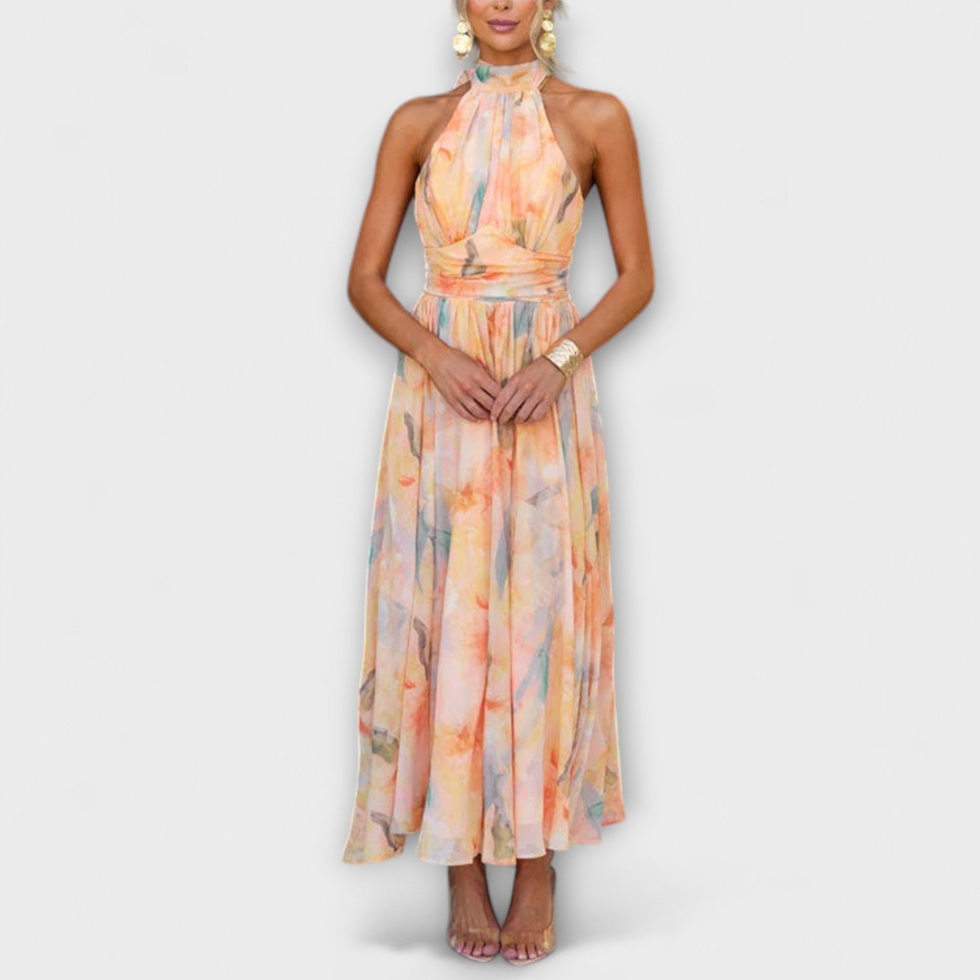Women's Elegant Watercolour Print Maxi Dress