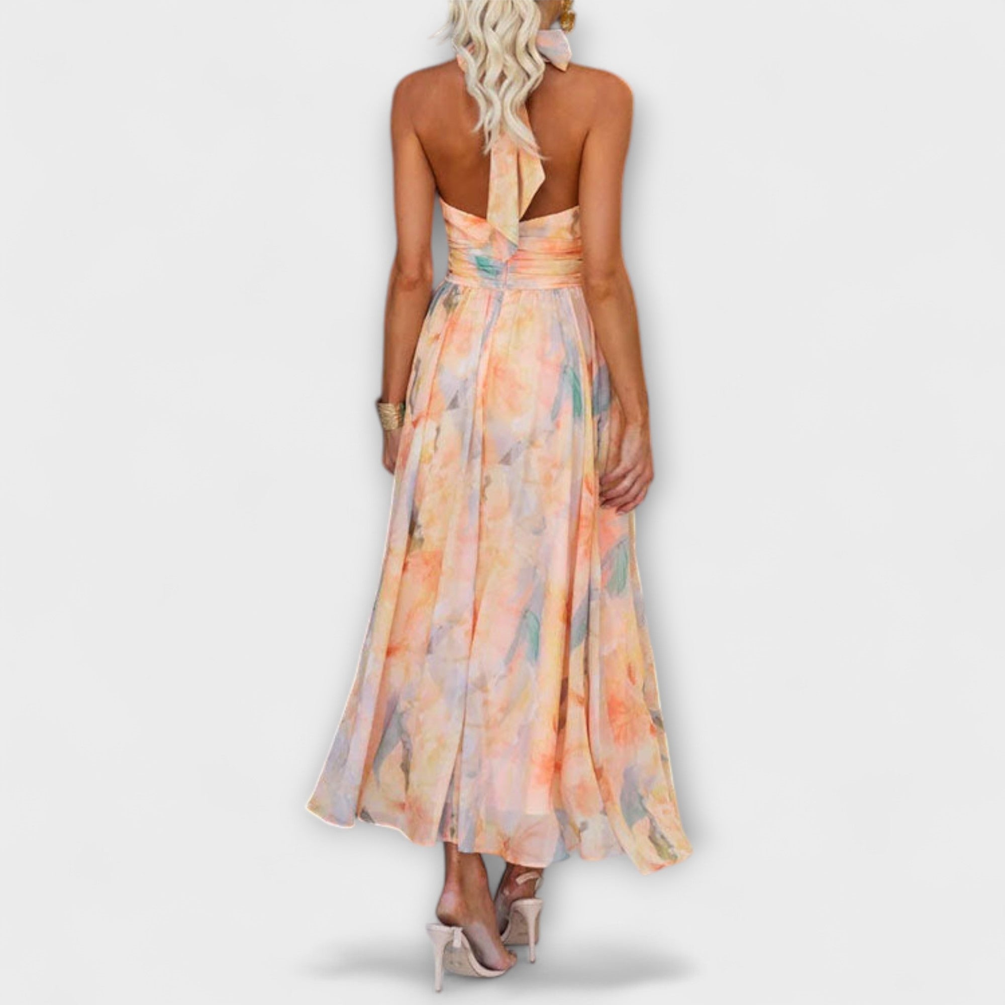 Women's Elegant Watercolour Print Maxi Dress