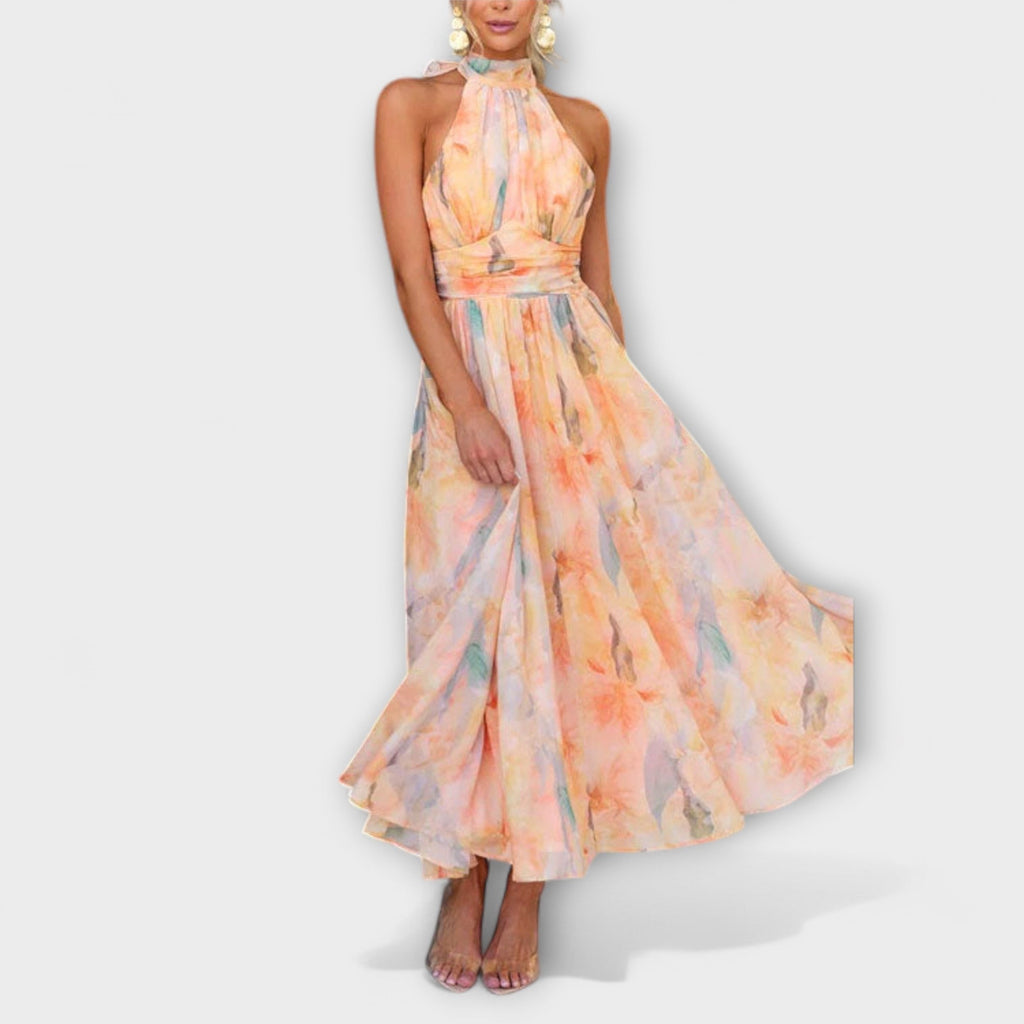 Women's Elegant Watercolour Print Maxi Dress