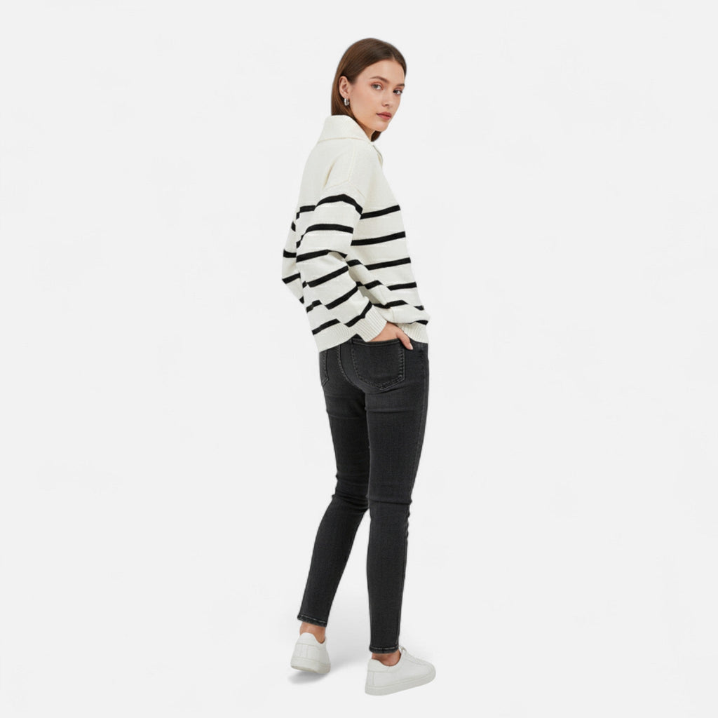 Women's Classic Striped Polo Knit Sweater