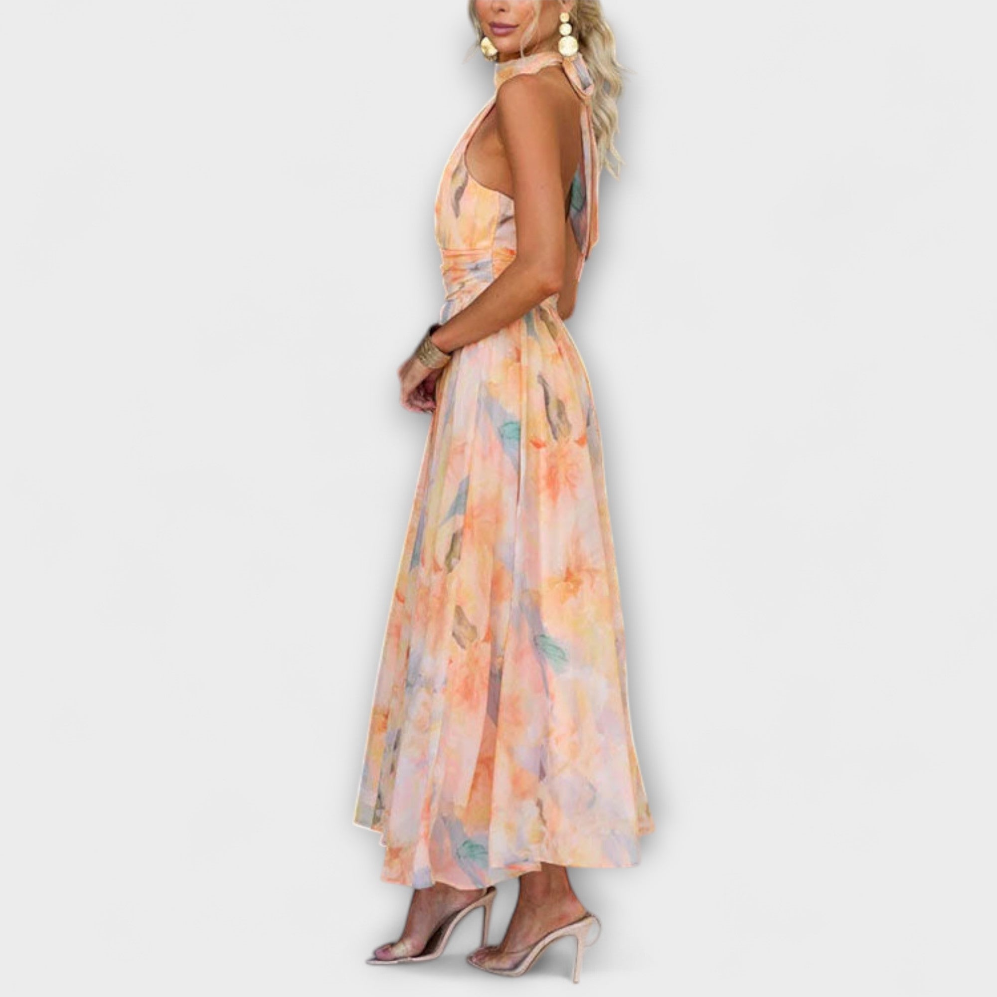 Women's Elegant Watercolour Print Maxi Dress