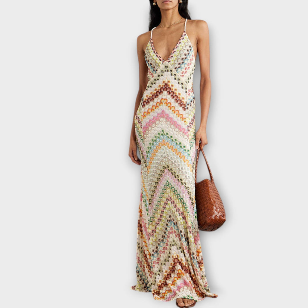 Women's Bold Herringbone Print Maxi Dress