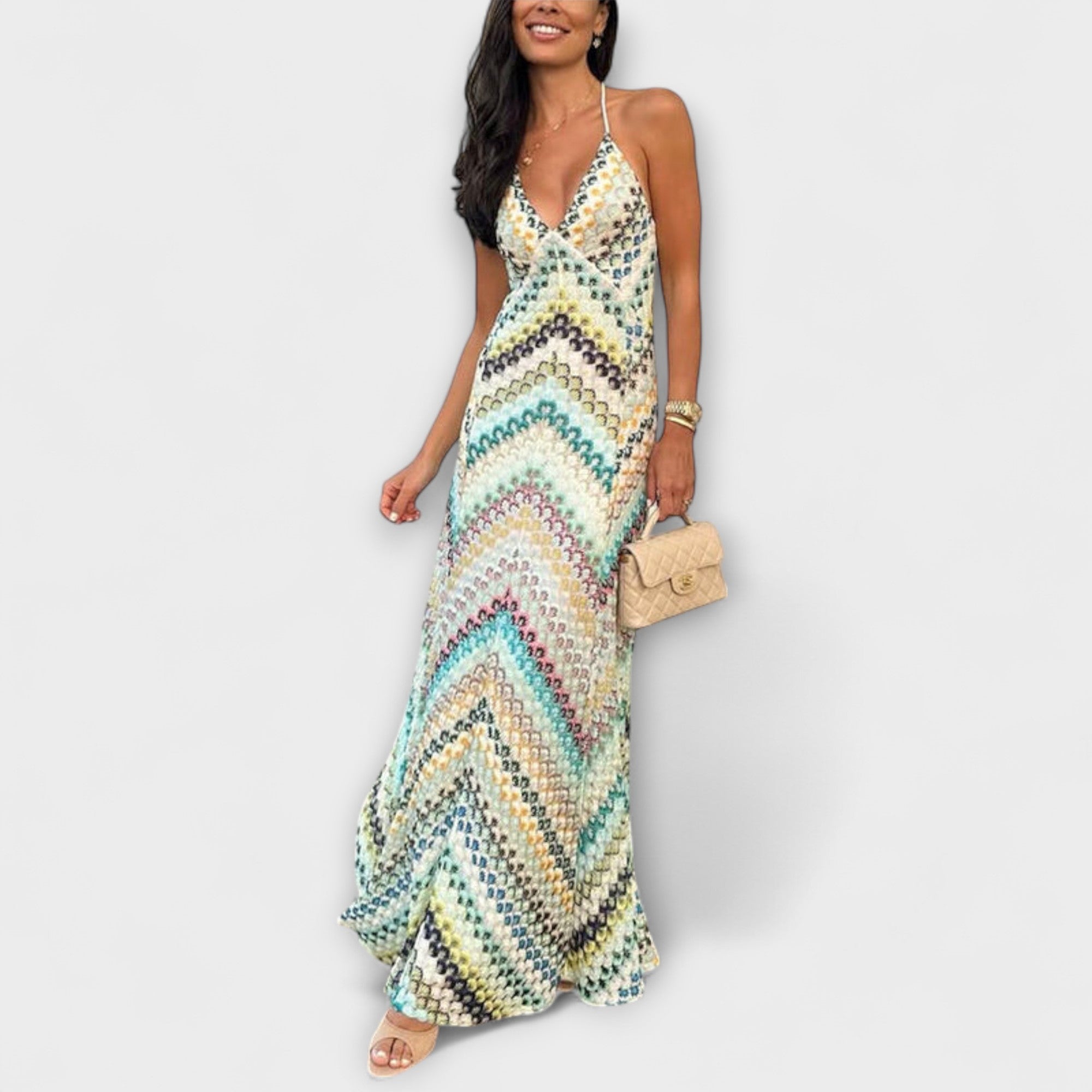Women's Bold Herringbone Print Maxi Dress