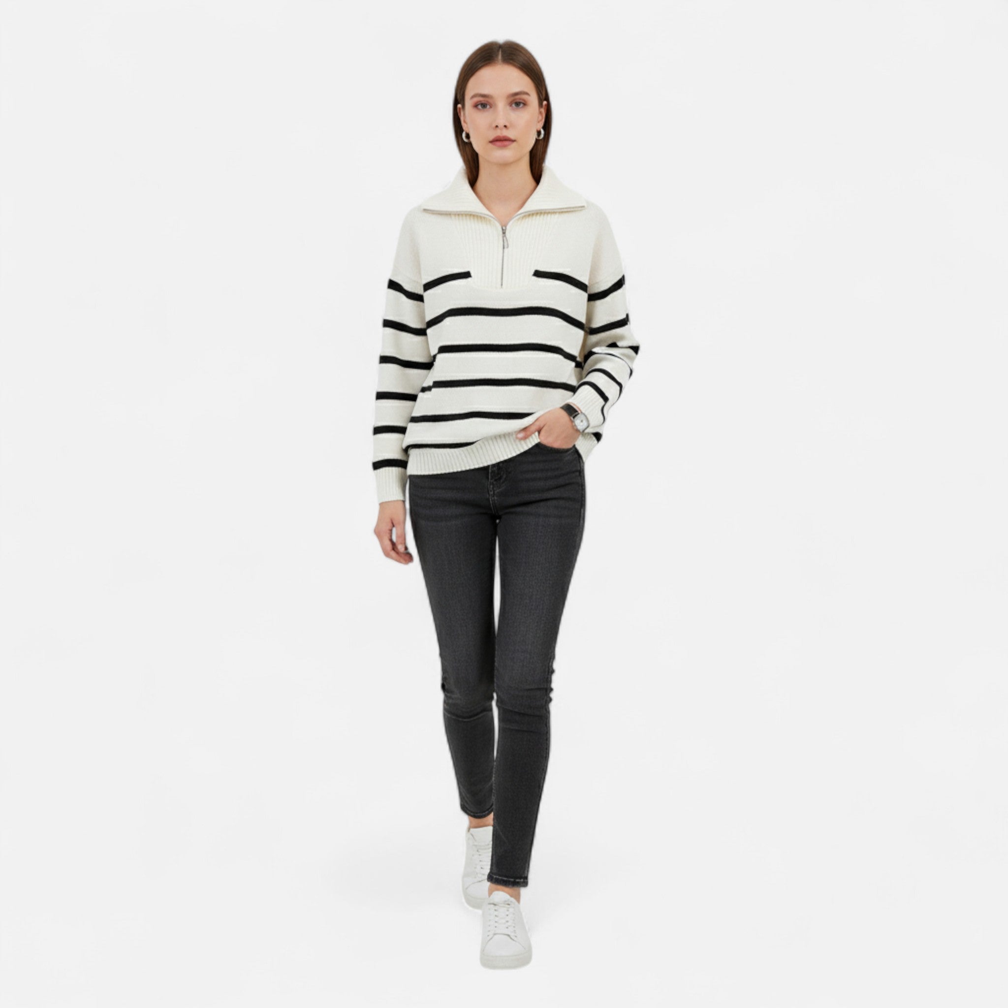 Women's Classic Striped Polo Knit Sweater