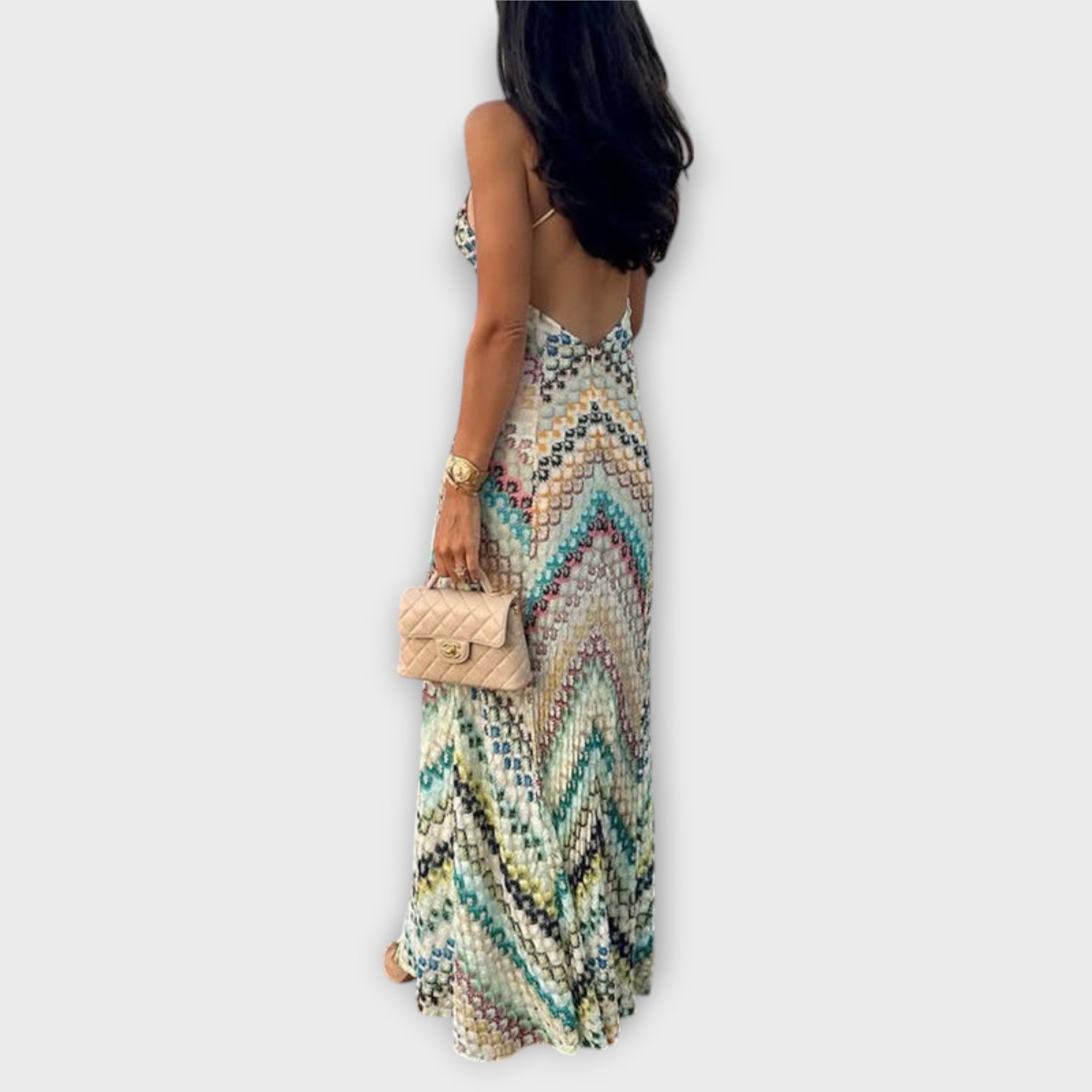 Women's Bold Herringbone Print Maxi Dress