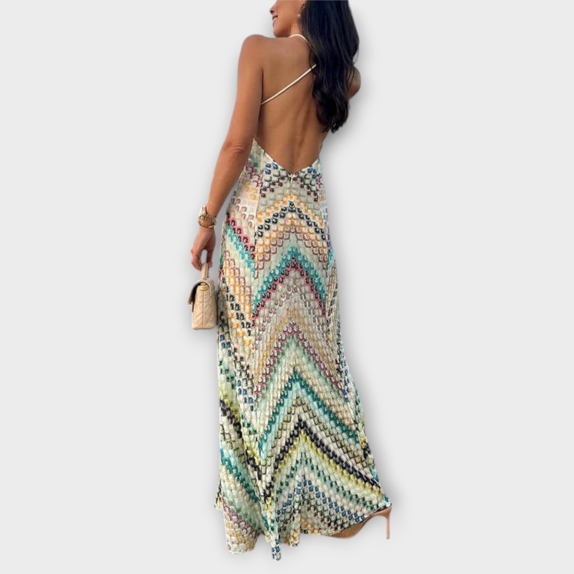 Women's Bold Herringbone Print Maxi Dress