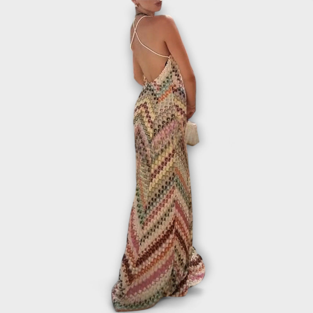 Women's Bold Herringbone Print Maxi Dress